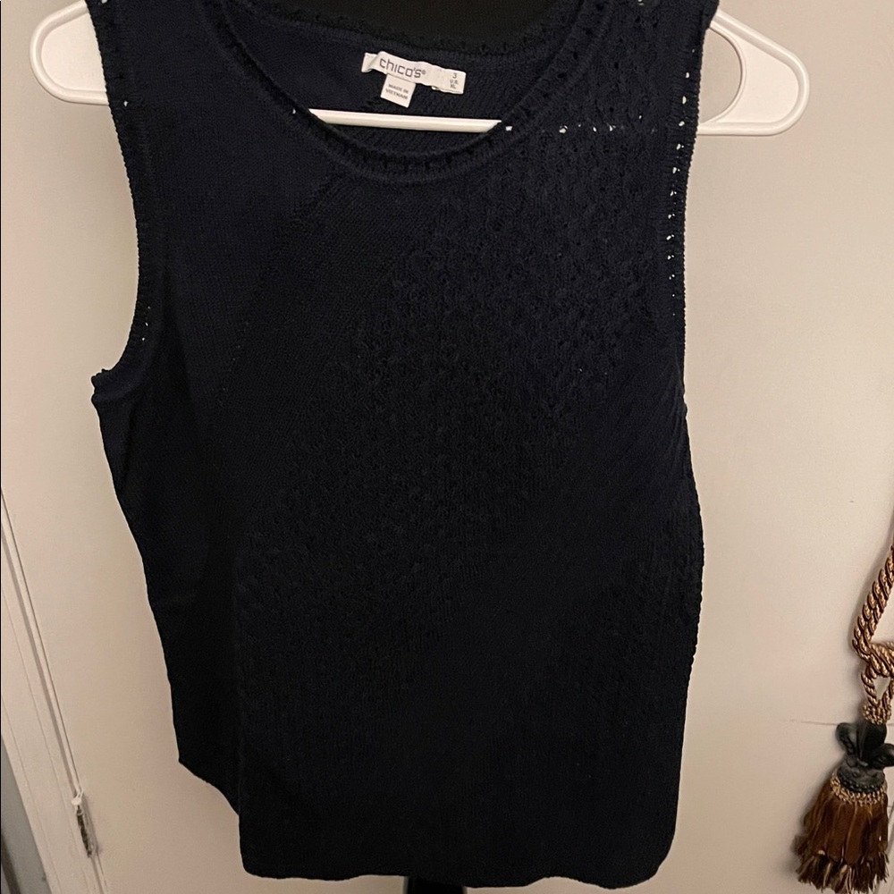 Chico's Navy Textured Sleeveless Knit Tank